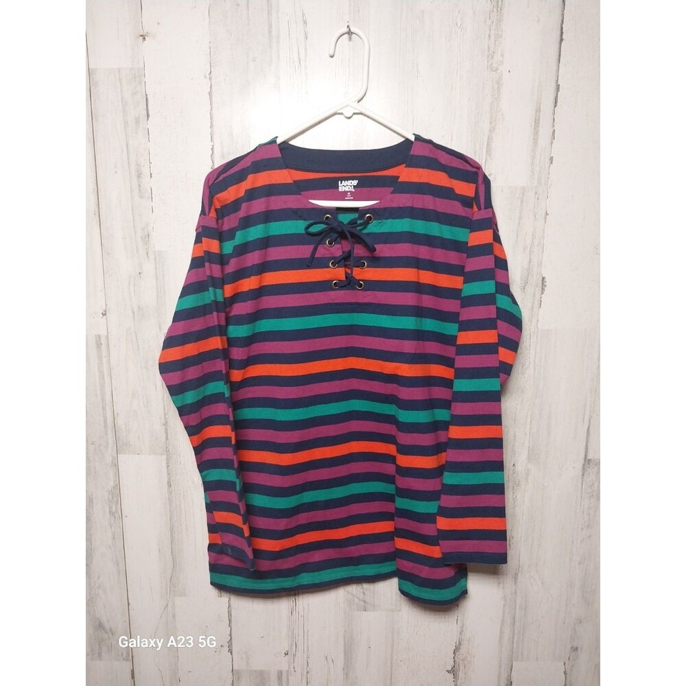 Lands’ End Women's Long Sleeve Heavyweight Tunic Lace Front Jewel Tones Medium